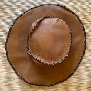 Vintage Leather Whipstitch Hat Brown Floppy Cowboy Hippie Festival Medium Vintage | Accessories | Vintage Leather Whipstitch Hat Brown  main image 4